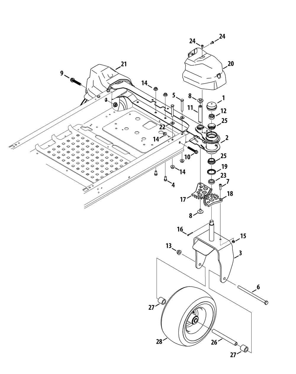 Front Axle Diagram and Parts List for Z-FORCESZ60 (53FJD-53FJD050)(2015) Cub Cadet Lawn Tractor